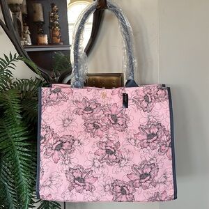 Brand New Victoria's Secret Pink Grey Floral Tote Bag Snap Close Shoulder Purse